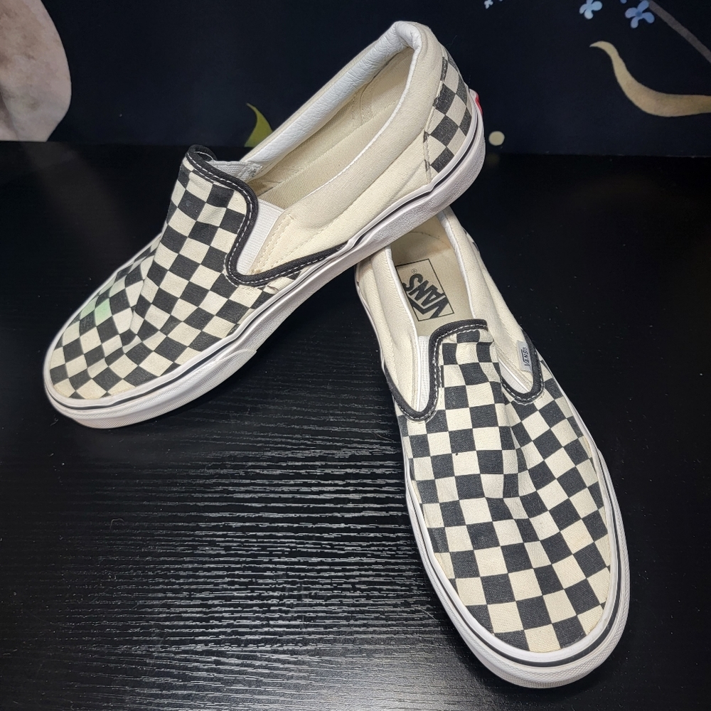 Men's Size 10 Vans Black & Off White Checkerboard Slip-On Shoes